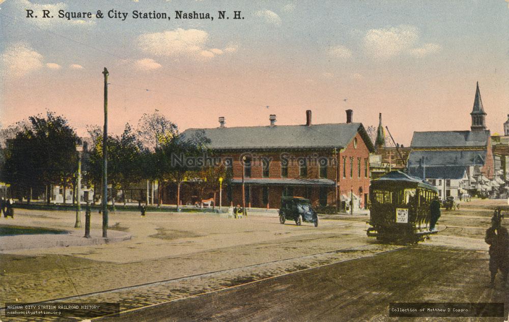 Postcard: Railroad Square and City Station, Nashua, New Hampshire
